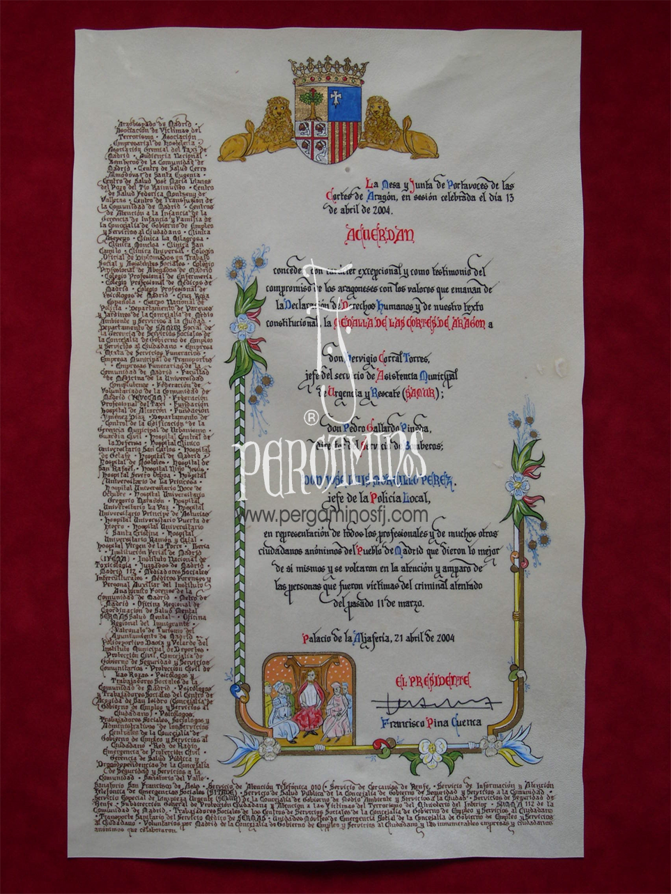 DIPLOMA - Medalla de las Cortes de Aragón